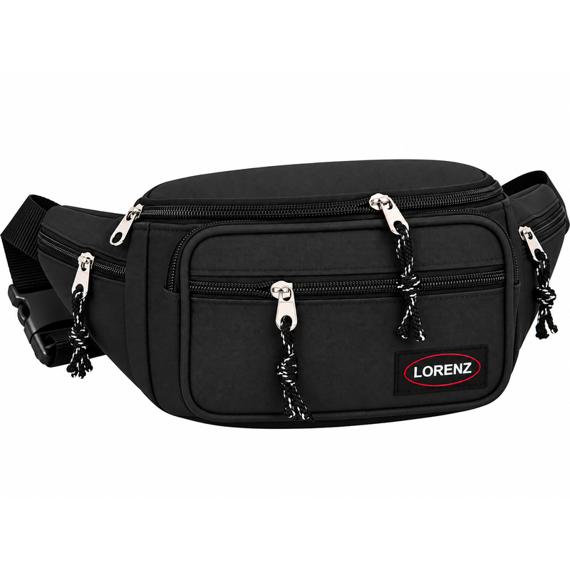 2512 Black Bumbag With 2 Top Zips & 2 Front zips 1 EA (New)